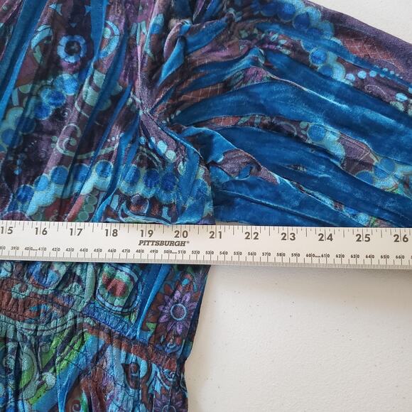 Y2K Fairy Grunge Shirt Womens 2XL Blue Paisley Velvet V Neck Tunic Stretch - Picture 6 of 10